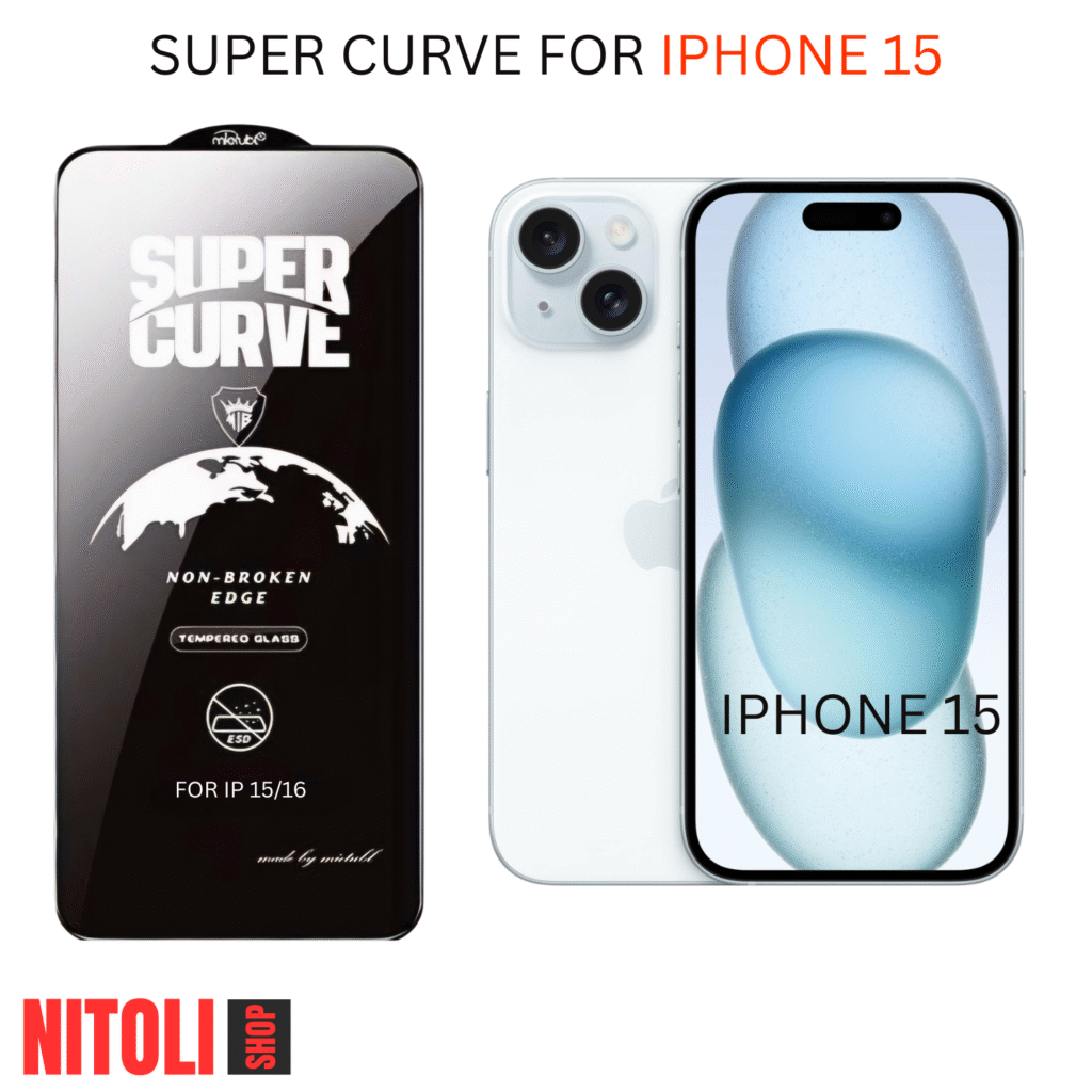 خرید گلس آیفون 15 نرمال مدل super curve | کیت نصب کامل + تضمین اصالت + ارسال سریع