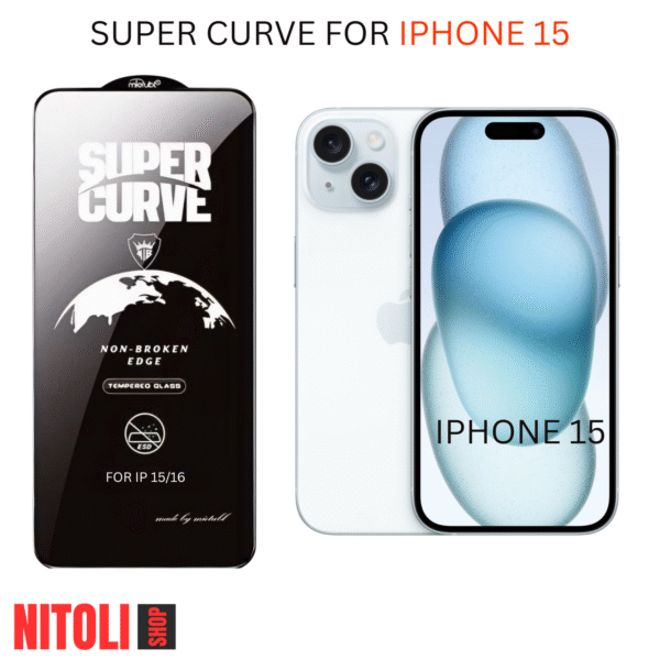 خرید گلس آیفون 15 نرمال مدل super curve | کیت نصب کامل + تضمین اصالت + ارسال سریع