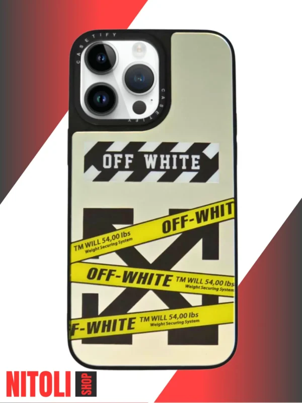✅ قاب آیفون 14 پرومکس آینه‌ای طرح اف‌وایت (افوایت | Off-White) | خاص و مقاوم با طراحی متفاوت